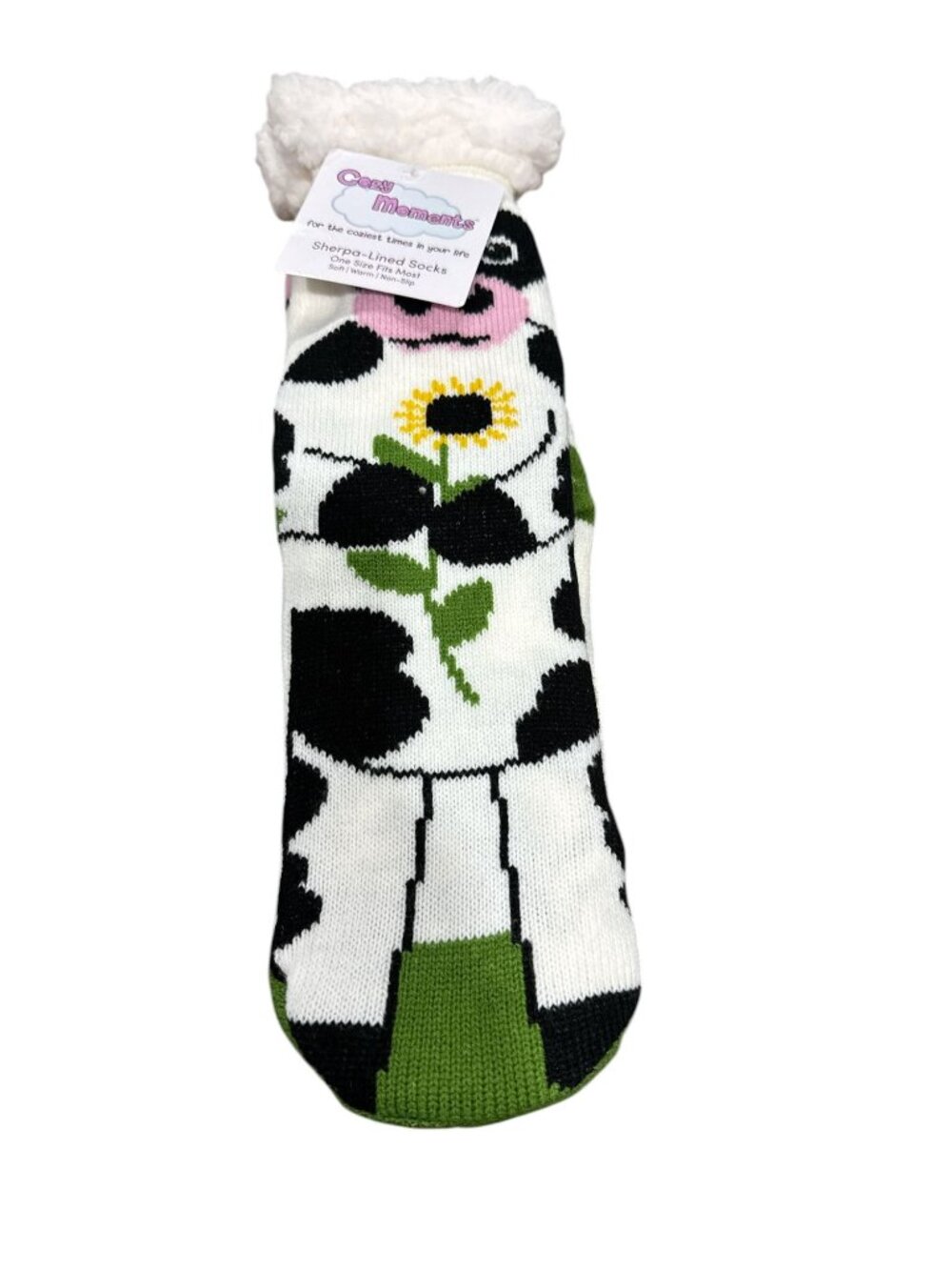 Sherpa-Lined Cow-Themed Non-Slip Cozy Socks One Size Soft & Warm Fun Farm Animal - Picture 3 of 5